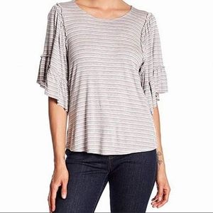 Bobeau Pink Striped Gray Flutter Sleeve Top Size Small NWT